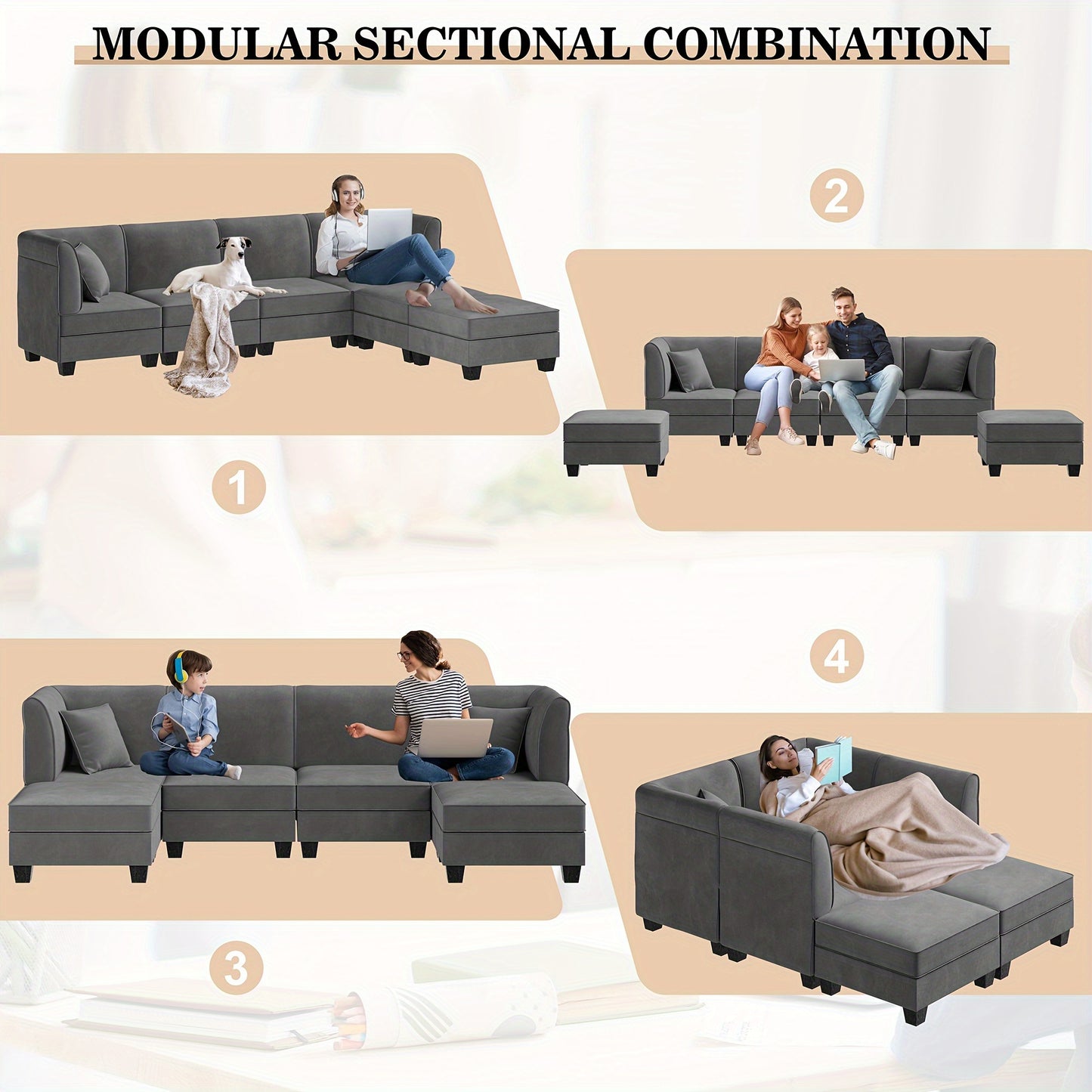Reversible Modular Sectional Sofa with Ottoman