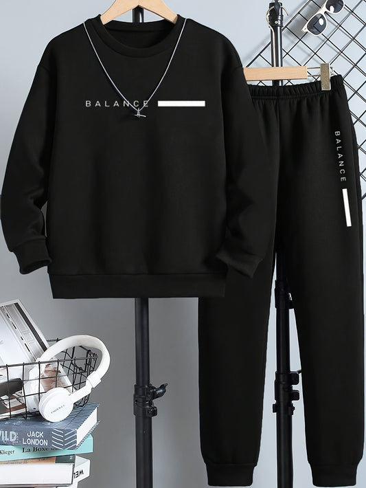Teen Boys Letter Pattern Sweatshirt And Sweatpants Two-Piece Set.