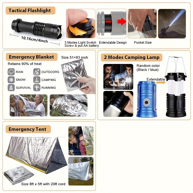 250 Piece First Aid Kit W/ Compatible Bag And Emergency Tent,