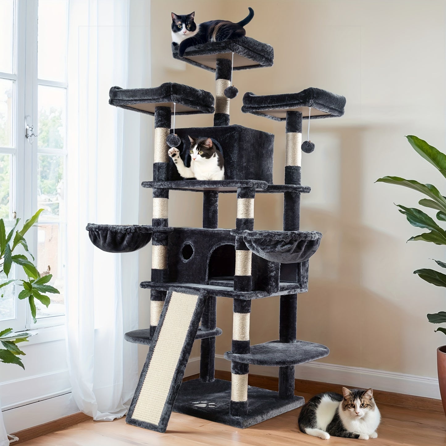 68-Inch Multi-Level Cat Tree Tower for Large Cats