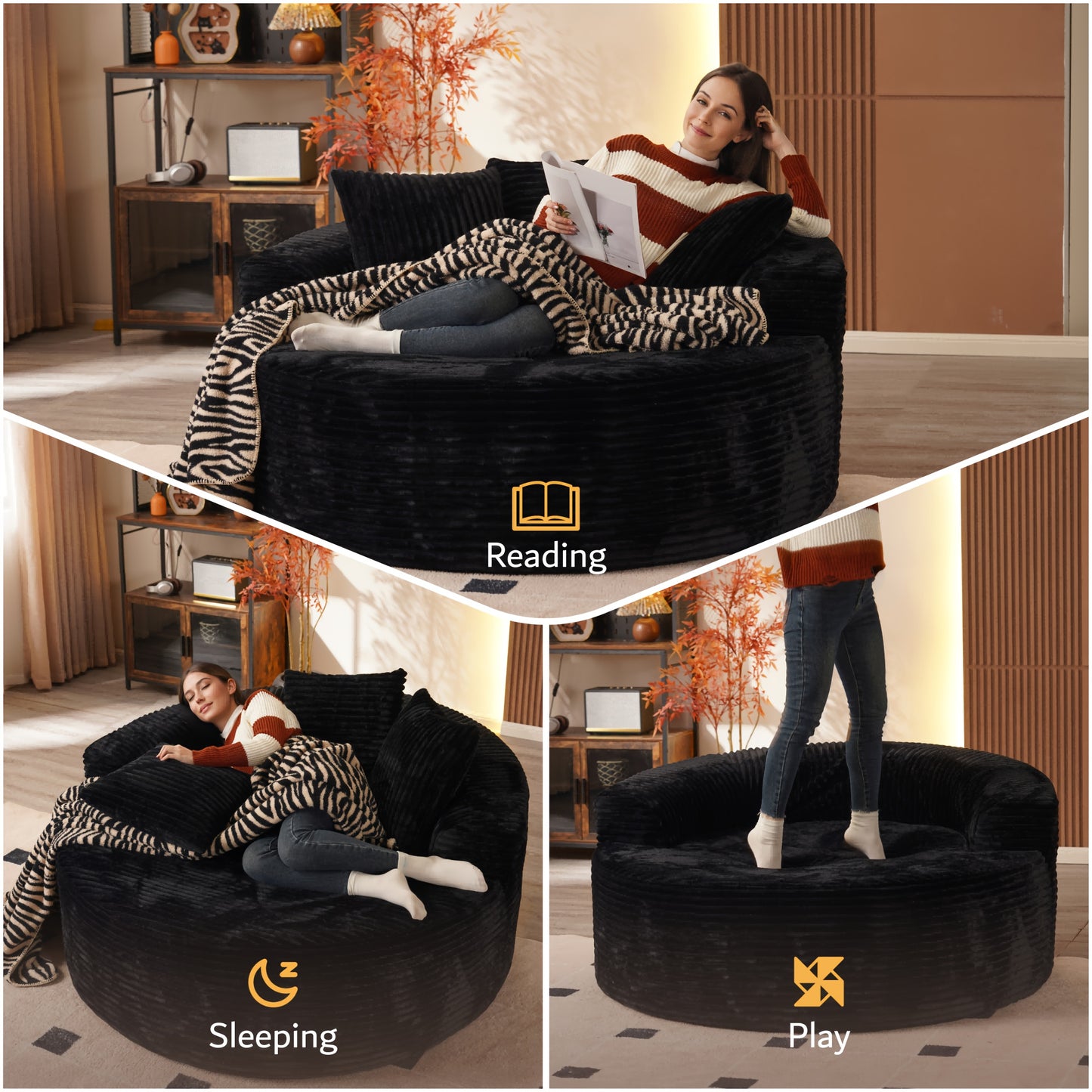 Oversized Round Corduroy Velvet Sofa 58.26"