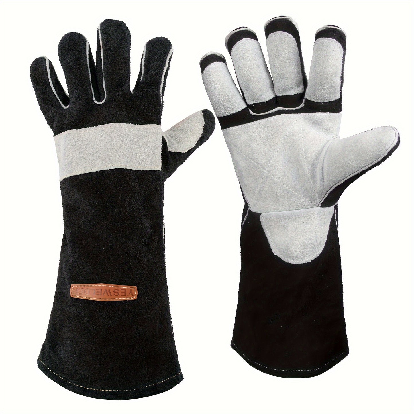 Heat Resistant Leather Work Gloves, BBQ, Kitchen