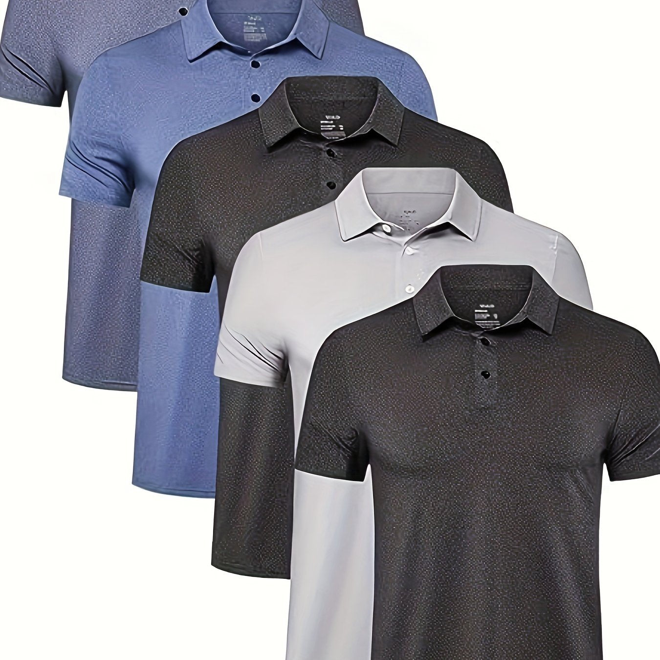 5 Pack Men's Polo Shirts - Quick Dry, Short Sleeve,