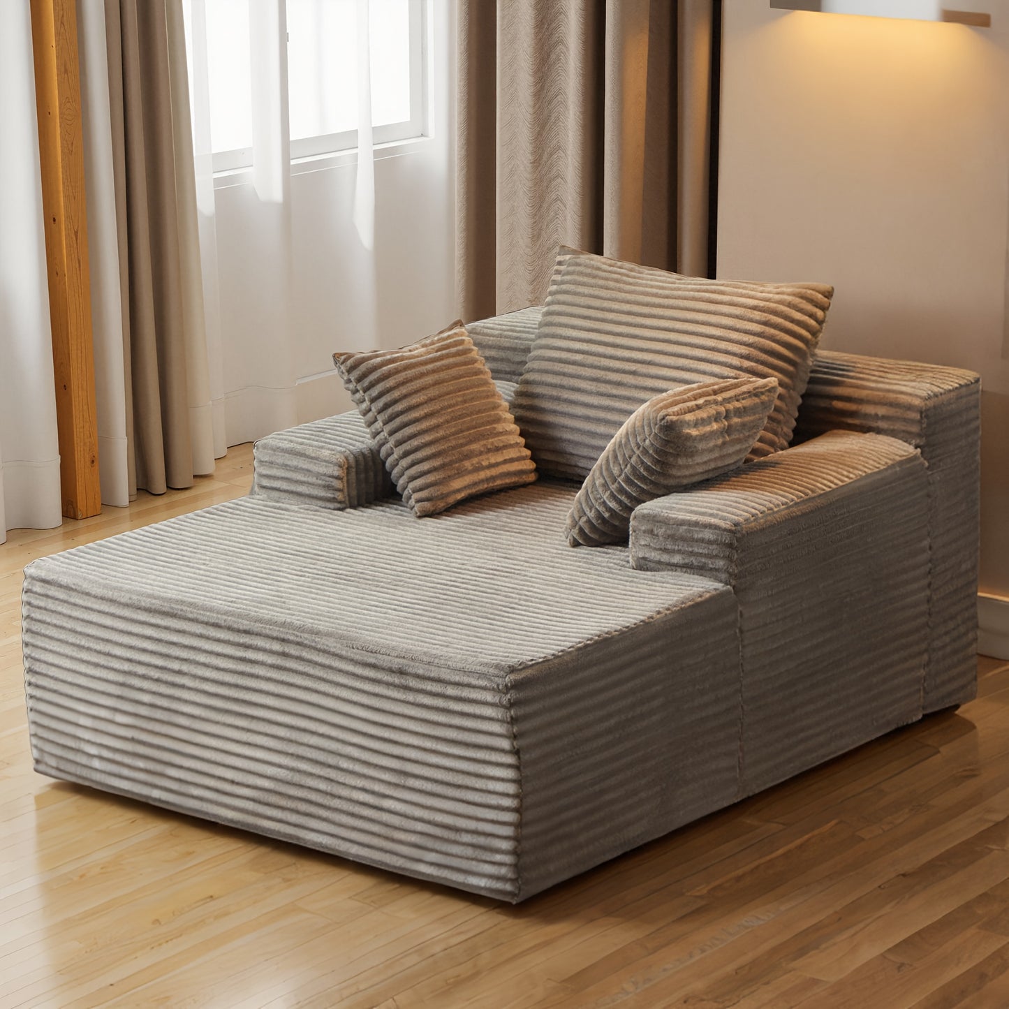 Gray Corduroy Chaise Lounge Chair