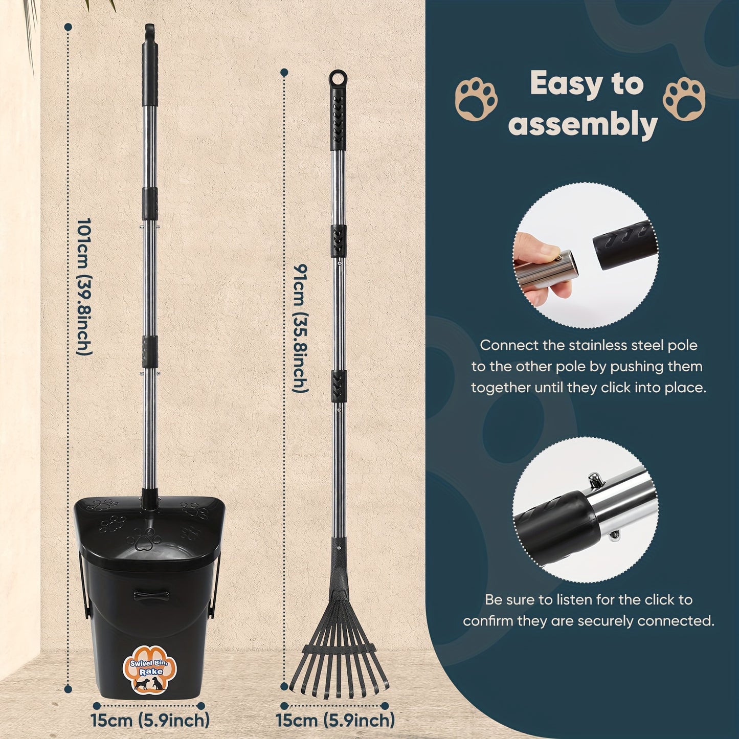 Pet Cleaning Kit 3-Piece Set 2-Piece Set Rake, Scoop, Waste Hopper, Read More