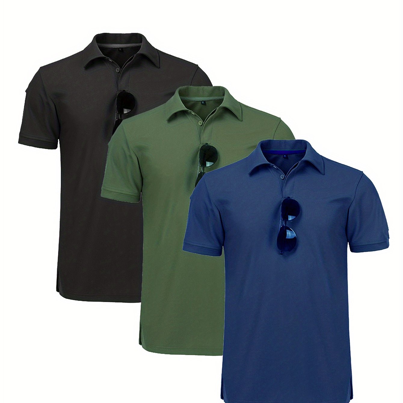 3 Pcs Men's Polo Shirts Quick-Dry Cool Short Sleeve.