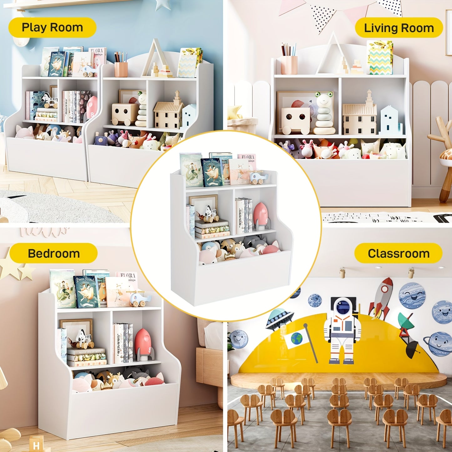 Bookcase And Toy Storage Cabinet, 3-Tier Shelf With Organizer.
