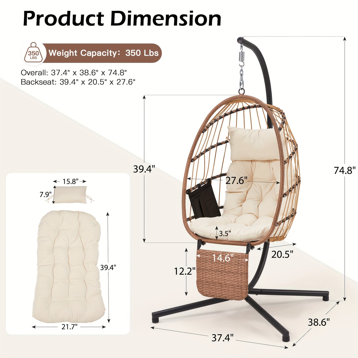 Hanging Double Egg Chair with Stand And Chair Pillow