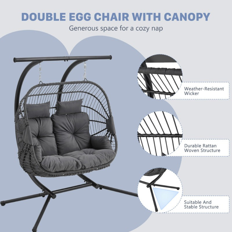 Hanging Double Egg Chair with Stand for Couples,