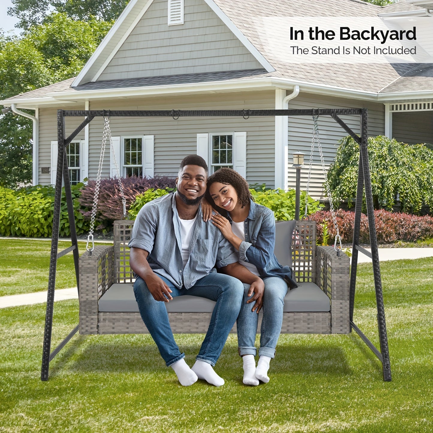 2-Person Grey Wicker Hanging Porch Swing Read More