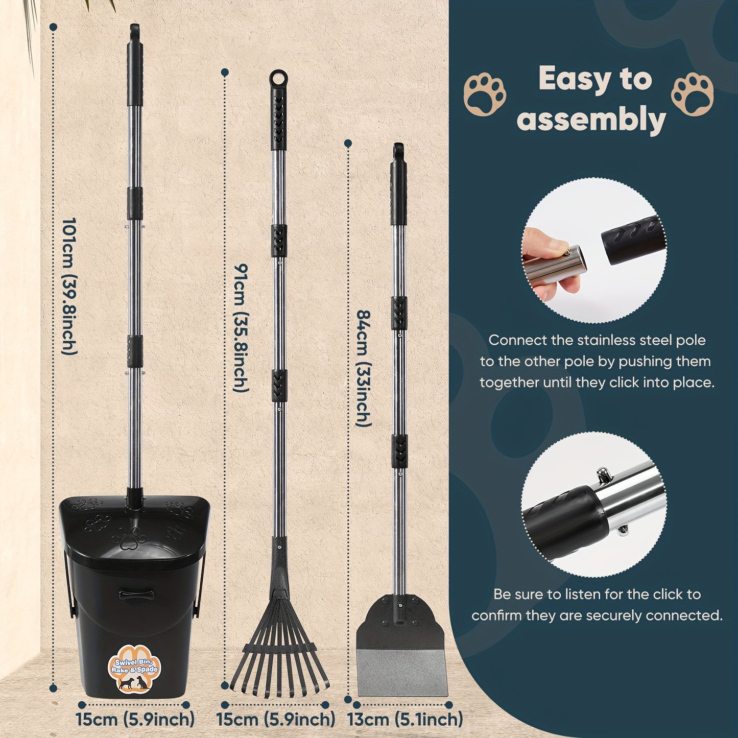 Pet Cleaning Kit 3-Piece Set 2-Piece Set Rake, Scoop, Waste Hopper, Read More
