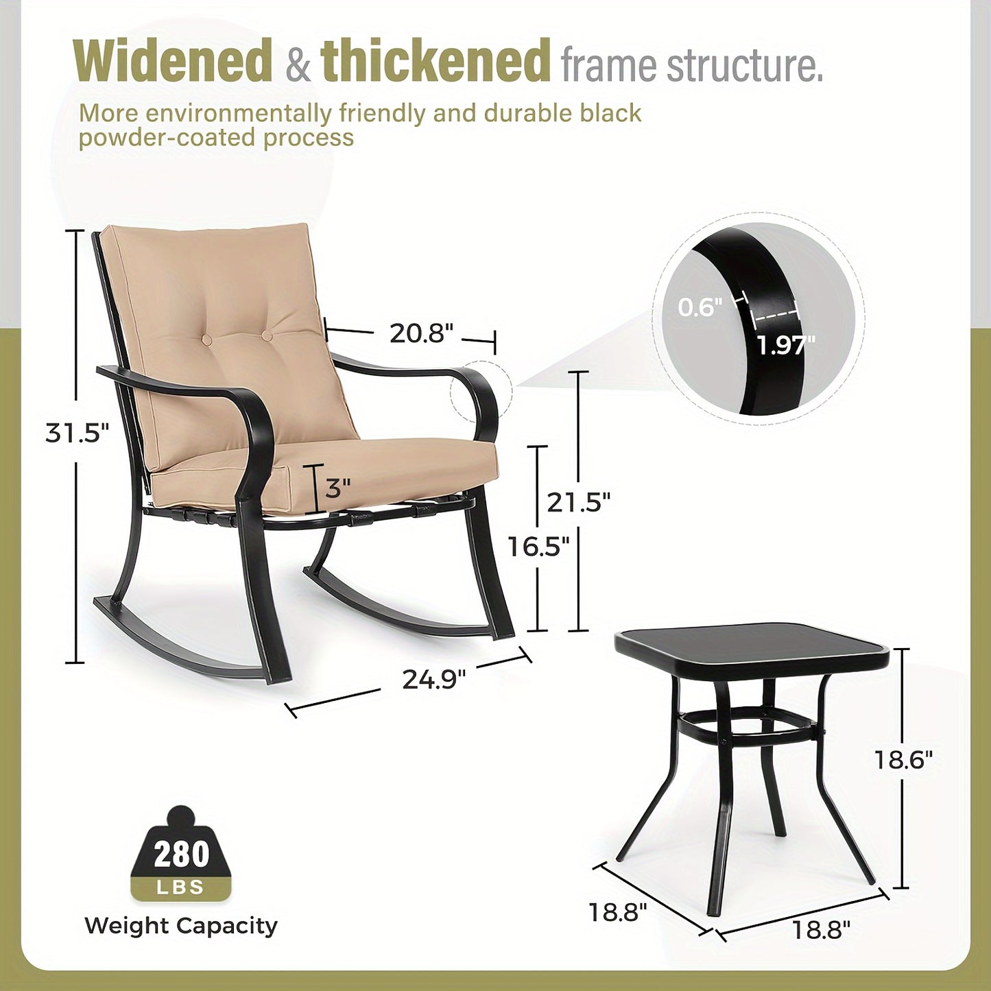 3-Piece Outdoor Rocking Chairs Bistro Set, Read More