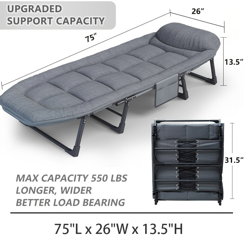 1pc Folding Camping Cot with 6-Position 550lbs Capacity,