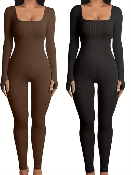 Two Pieces Seamless Ribbed Yoga Workout Jumpsuit.
