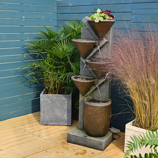 49.6-Inch Tiered Bowl Outdoor Water Fountain with Lights