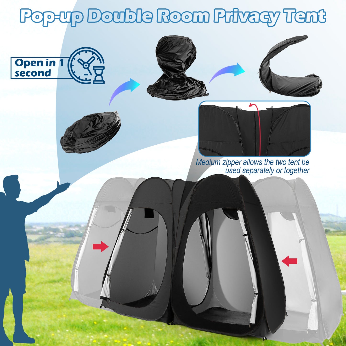 2 Room Instant Pop up Shelter Camping Shower Tent,