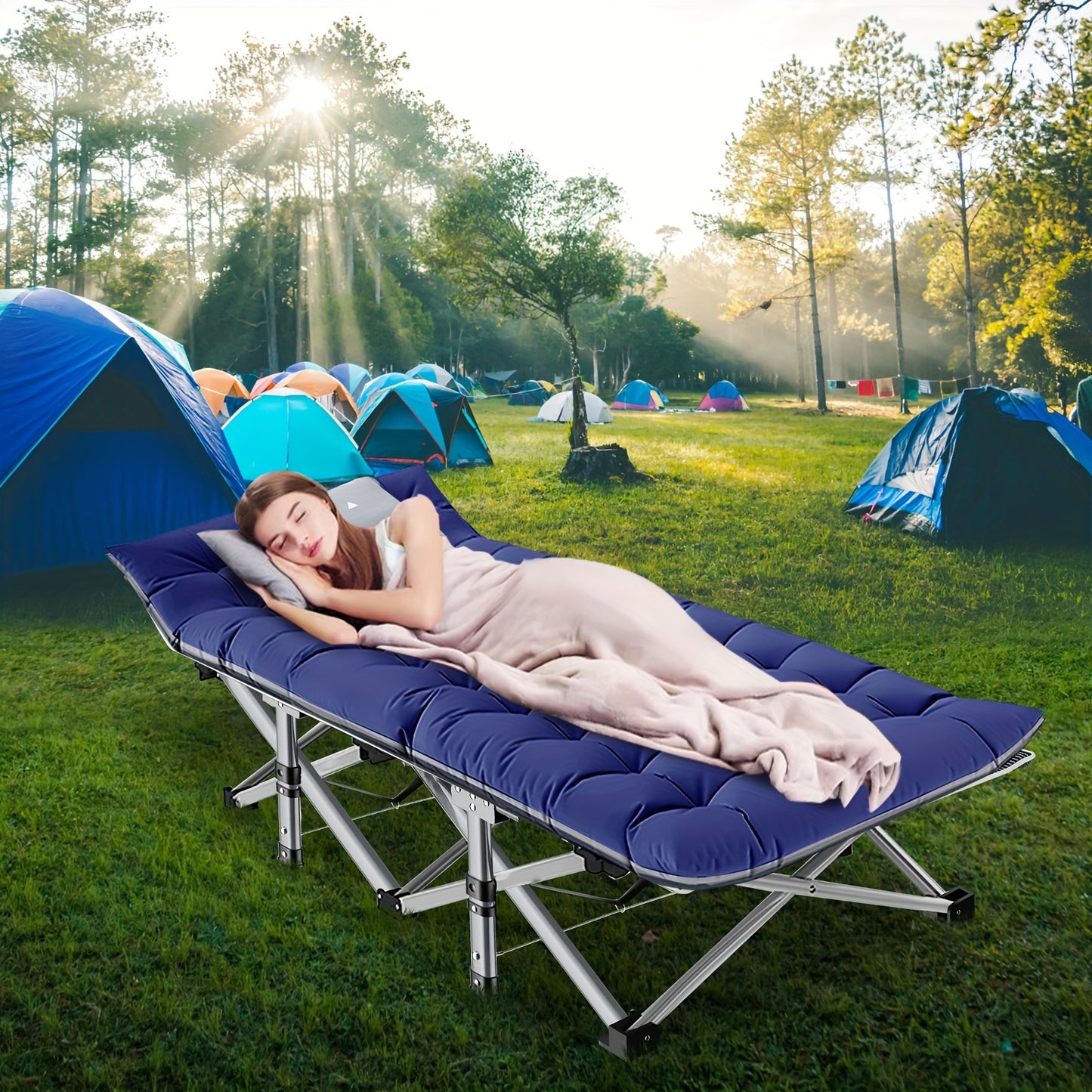 Folding Camping Cot Bed With 2-Side Mattress,