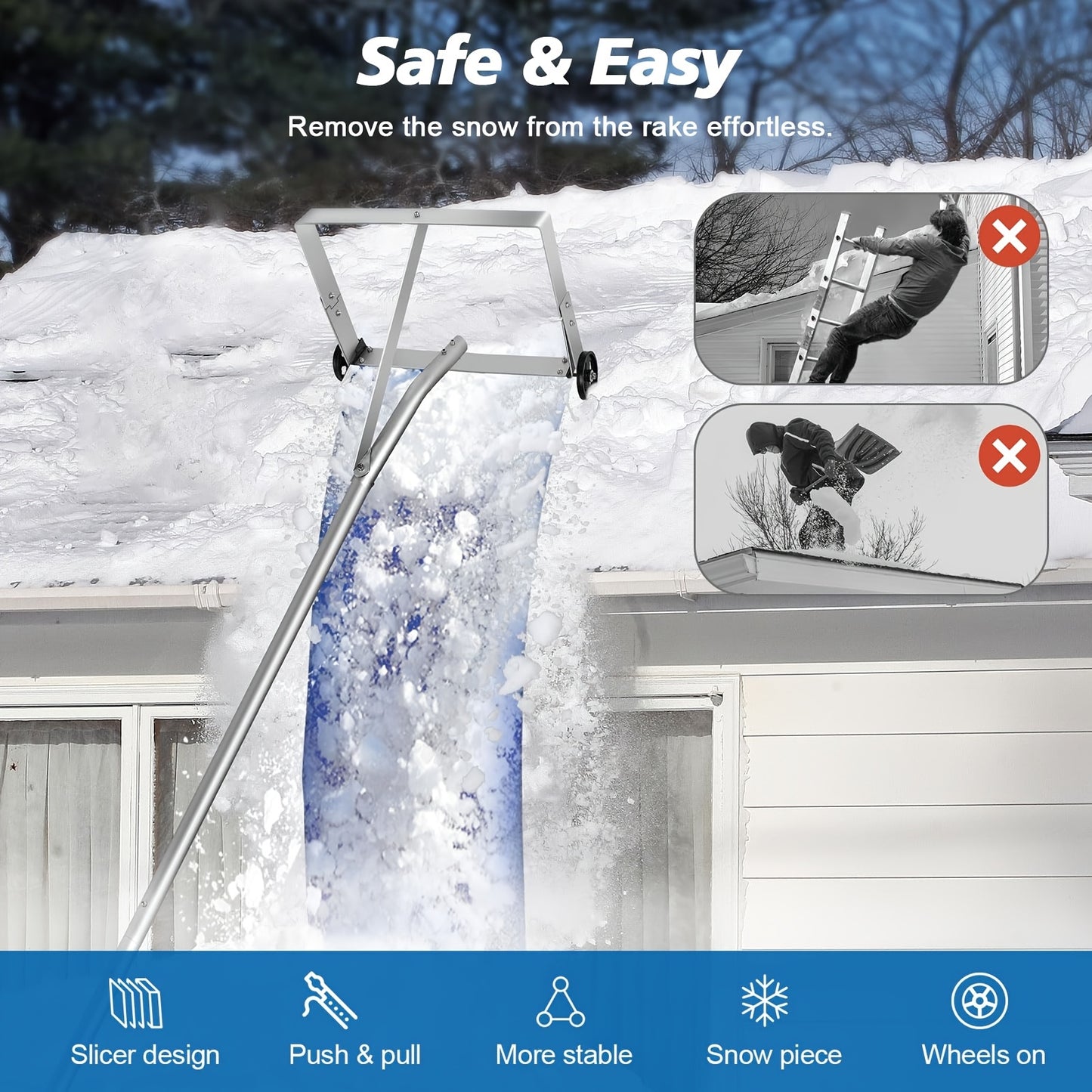 20ft with 3-inch wheels house roof snow rake, adjustable.