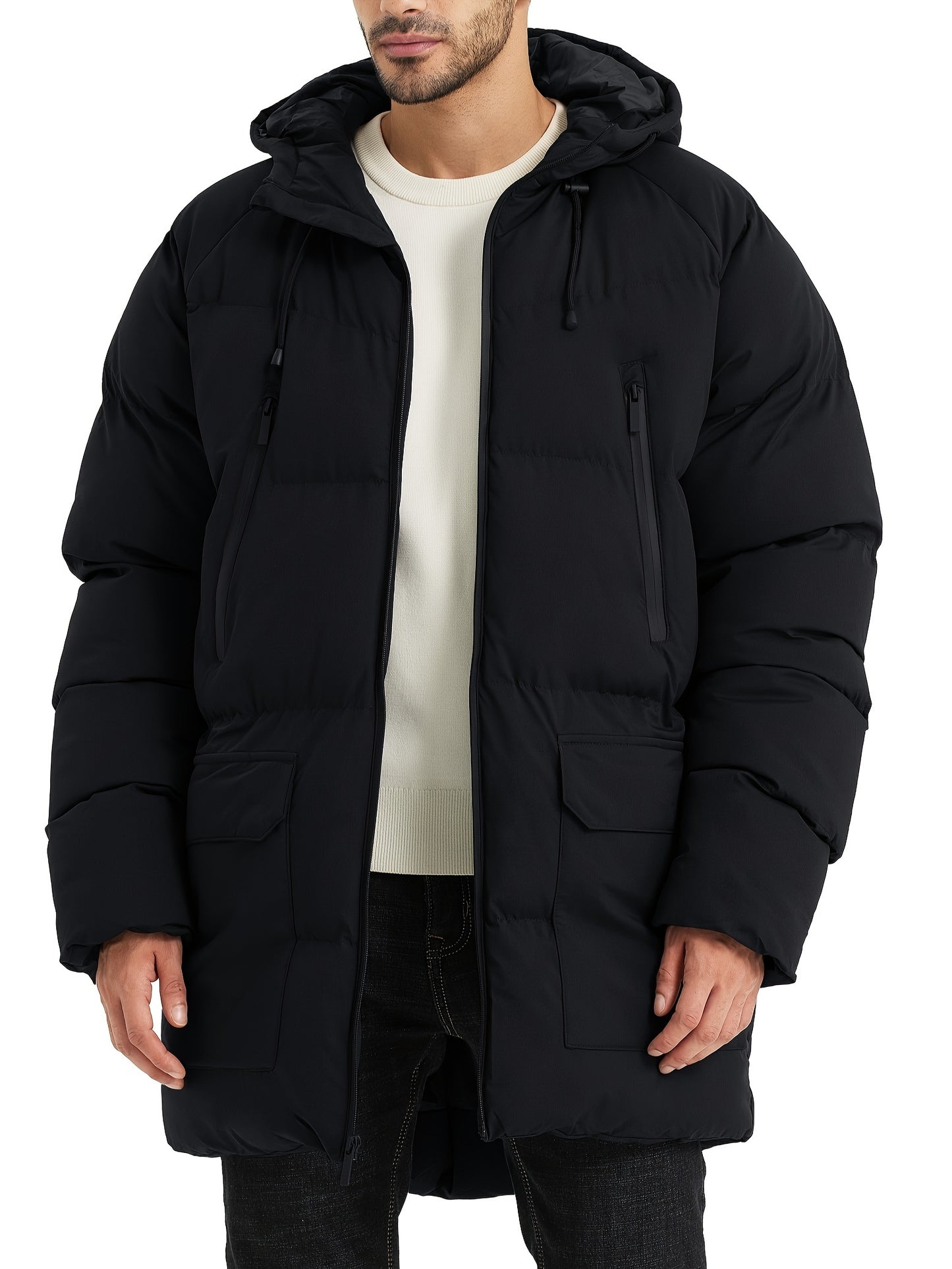 Men's Long Coat Hooded Warm, Cold Weather Parka