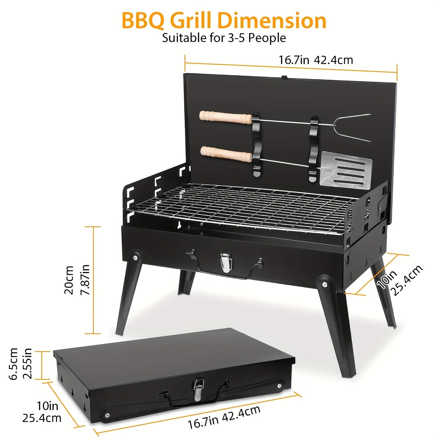 Small Portable Charcoal Grill, with Barbecue Accessories.