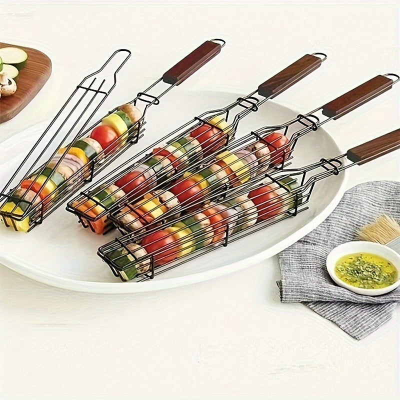 4PC Stainless Steel BBQ Grill Basket, Portable Nonstick.