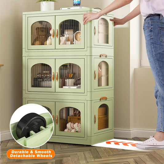 Light Green 3-Tier Stackable Storage Bins with Lids.