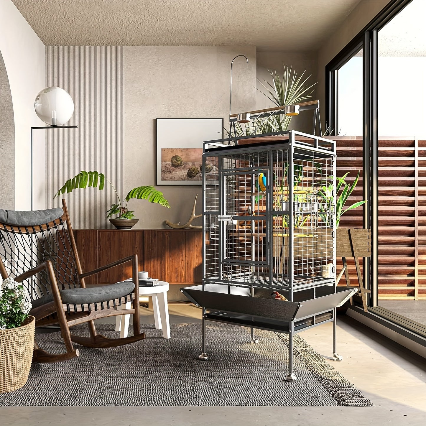 82.7 Inch Wrought Iron Bird Cage, With Rolling Stand, Read More