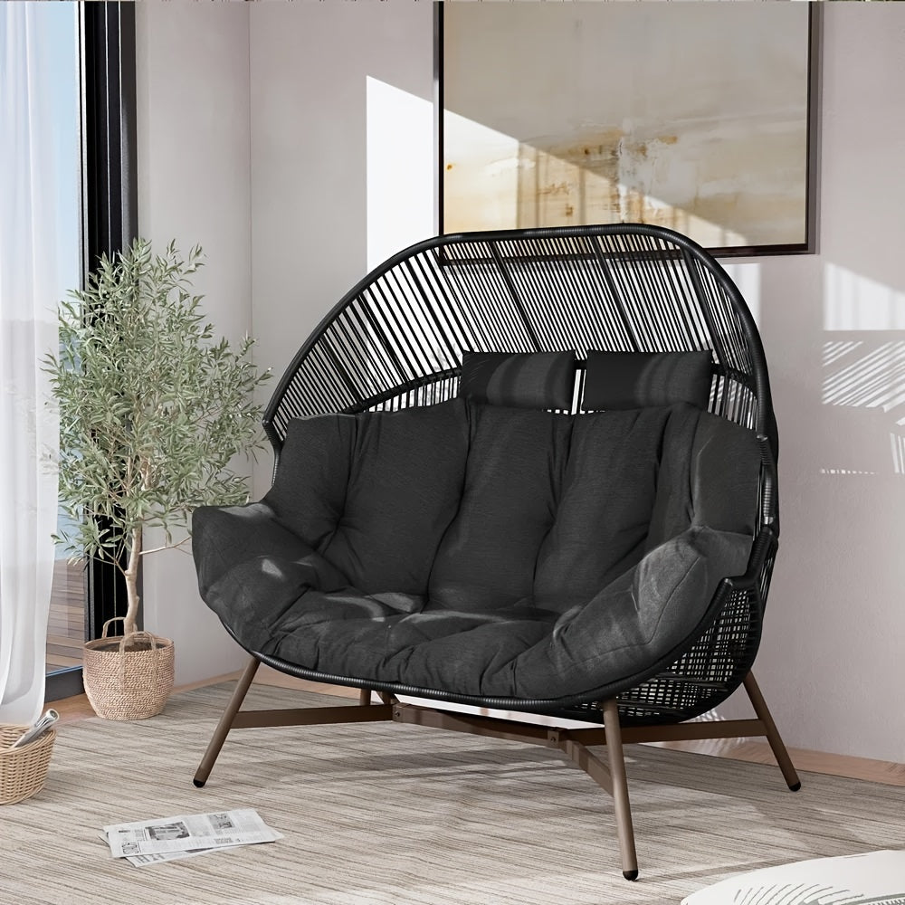 Indoor Outdoor 2-Person Wicker Egg Loveseat 600LBS Capacity