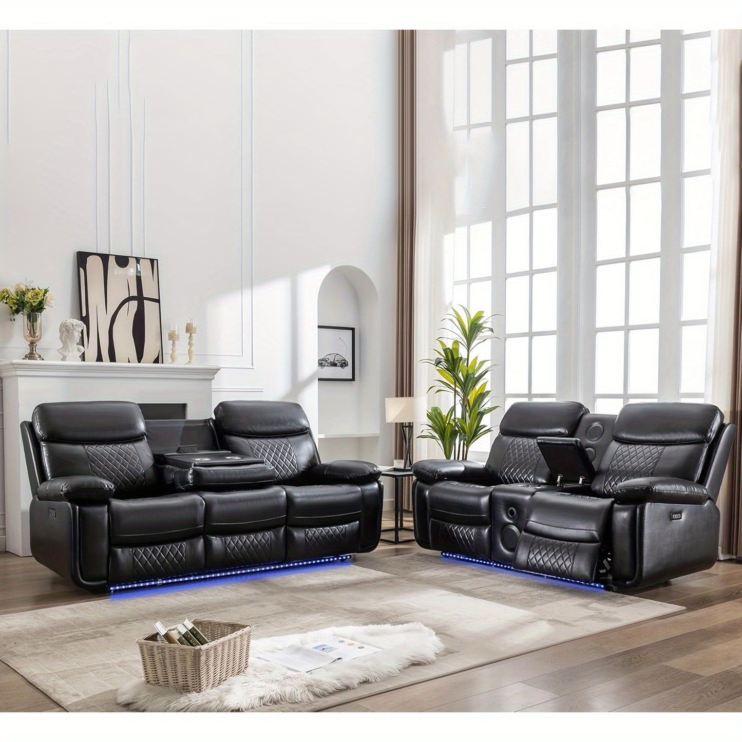 Power Recliner Sofa Set with Bass Speakers and LED Lights.
