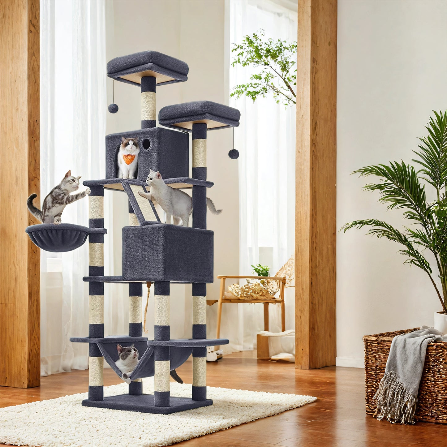 81.1 Inch Large Cat Tree Tower with 13 Scratching Posts,