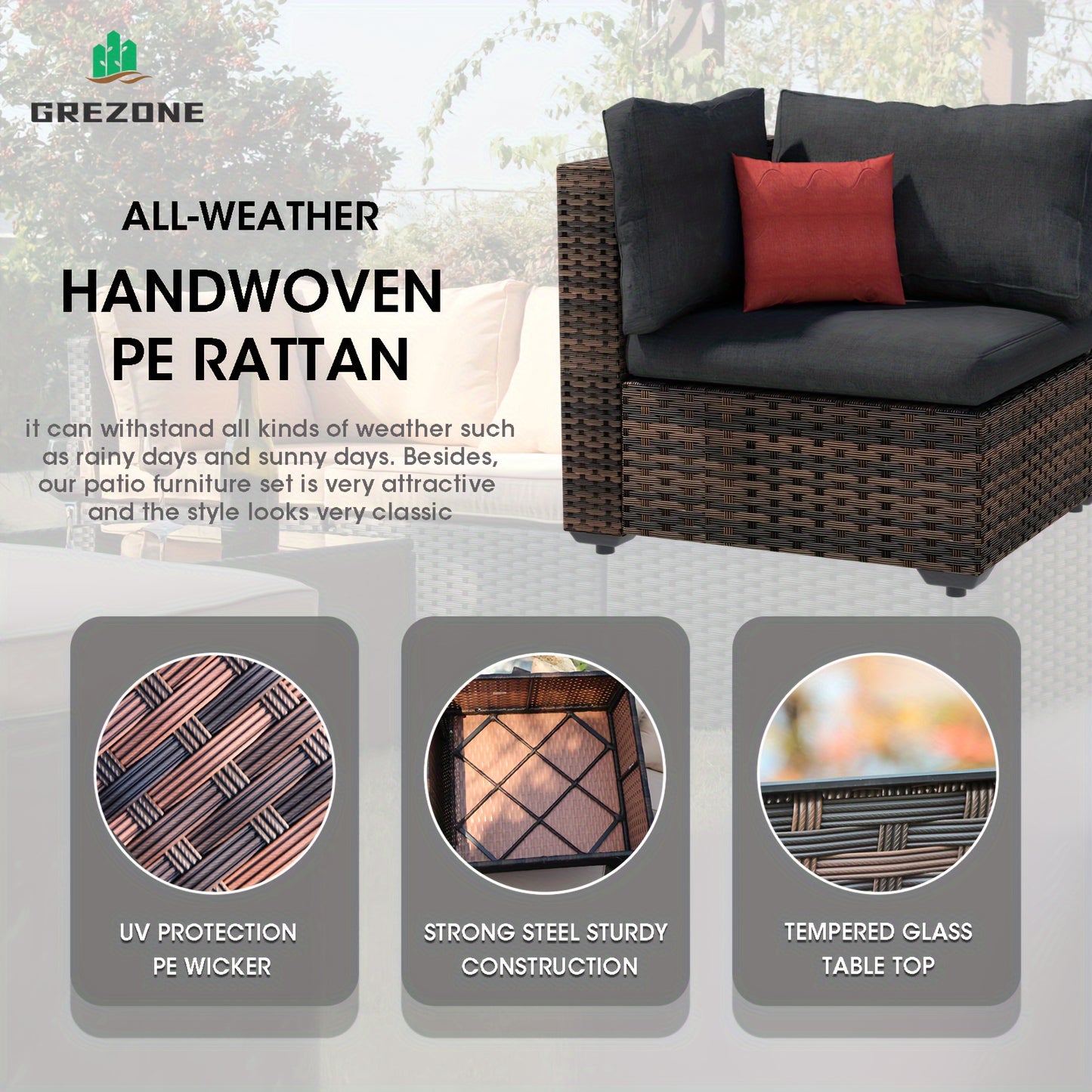 Outdoor Rattan Sectional Sofa Set With Cushions and Coffee Table