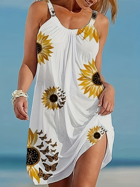 Women's Sunflower Print Cami Dress, For Summer.