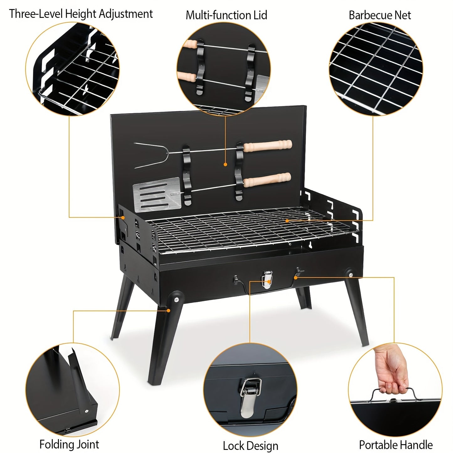 Small Portable Charcoal Grill, with Barbecue Accessories.