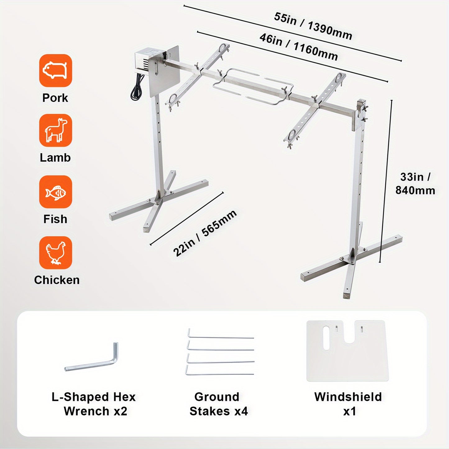Electric BBQ Stainless Steel Rotisserie Grill Kit.