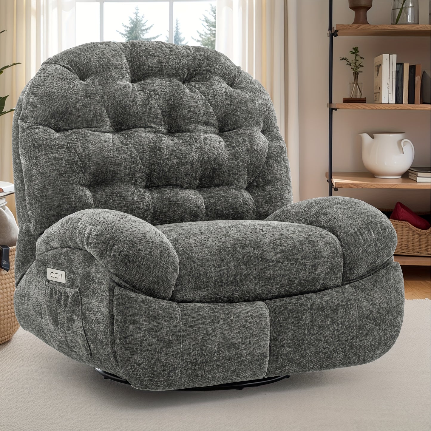 Electric Chenille Recliner Chair with USB Ports