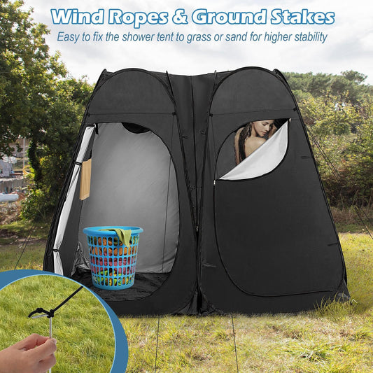 2 Room Instant Pop up Shelter Camping Shower Tent,