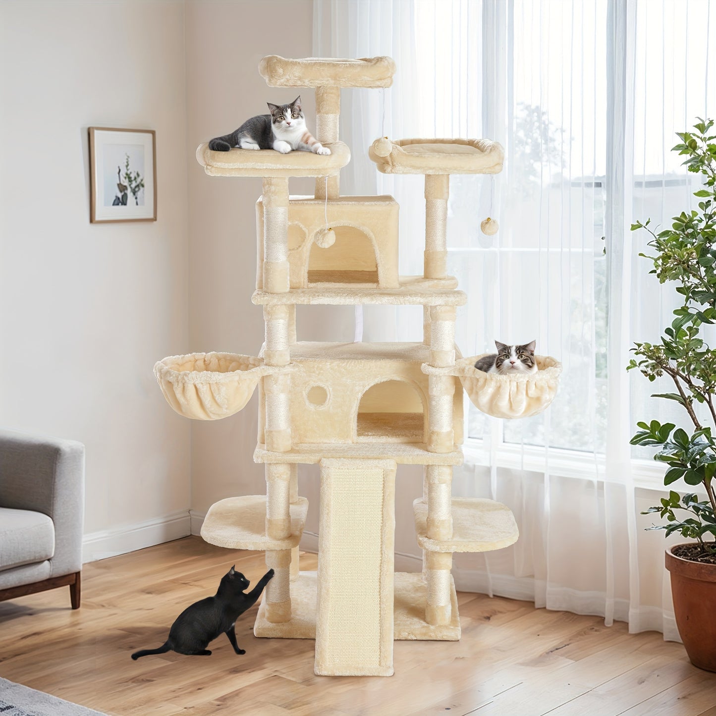 68-Inch Multi-Level Cat Tree Tower for Large Cats