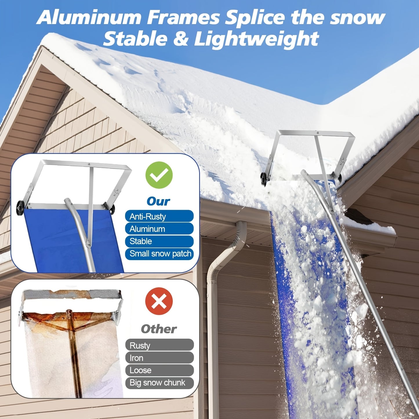 20ft with 3-inch wheels house roof snow rake, adjustable.