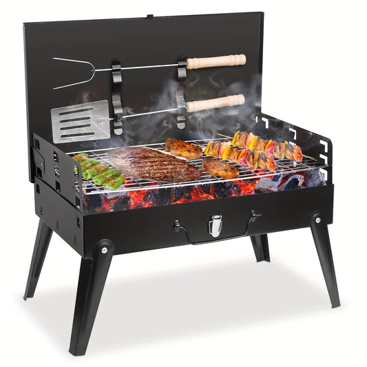 Small Portable Charcoal Grill, with Barbecue Accessories.