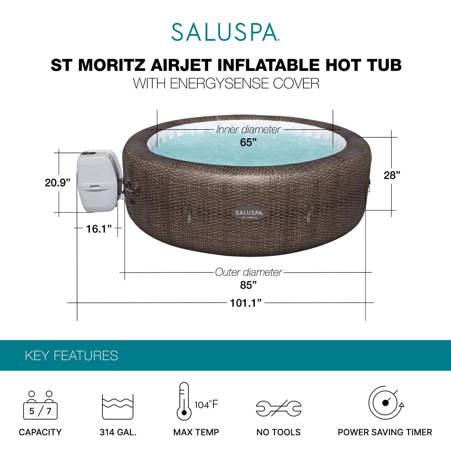 Portable Inflatable Hot Tub Spa with Energy Sense Cover