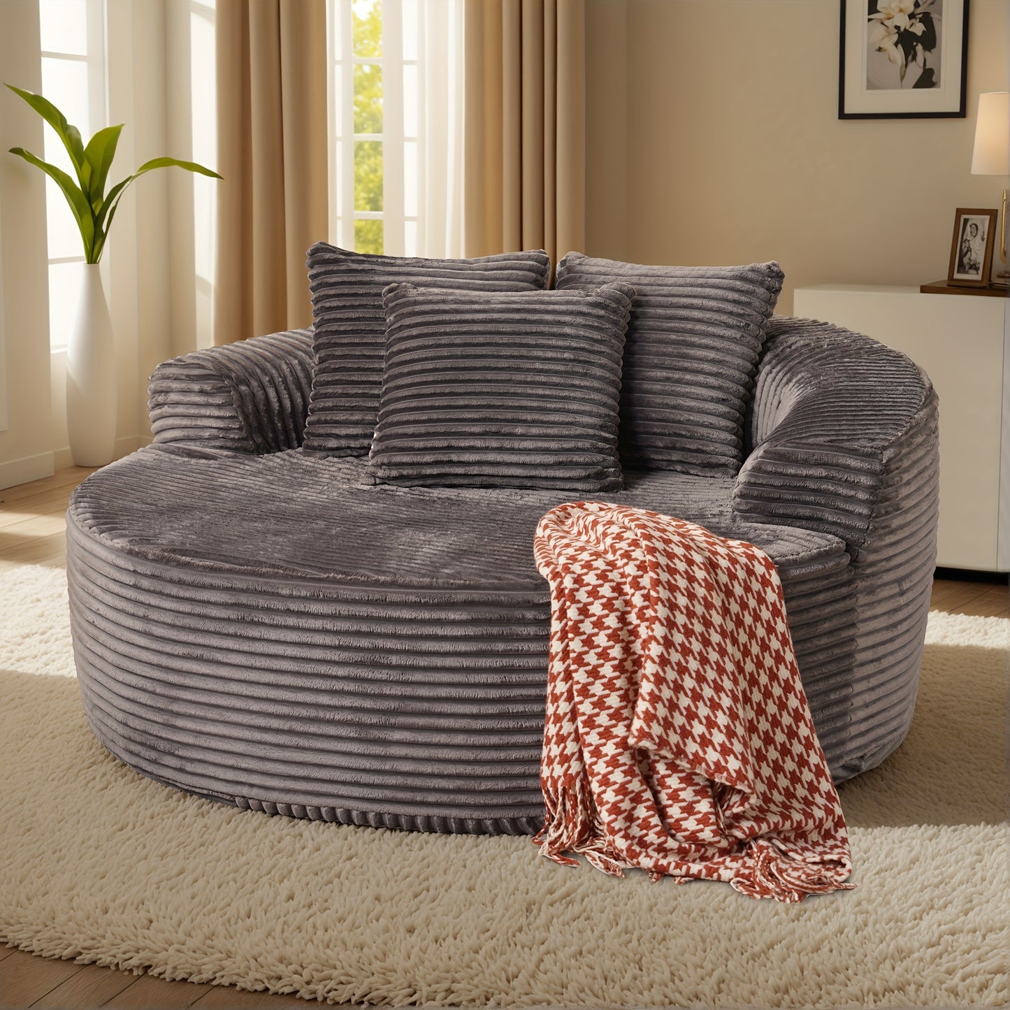 Oversized Round Corduroy Velvet Sofa 58.26"