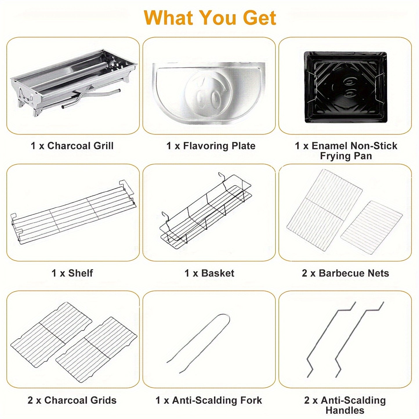 Portable Stainless Steel Charcoal Grill Set with Spice Tray & Storage