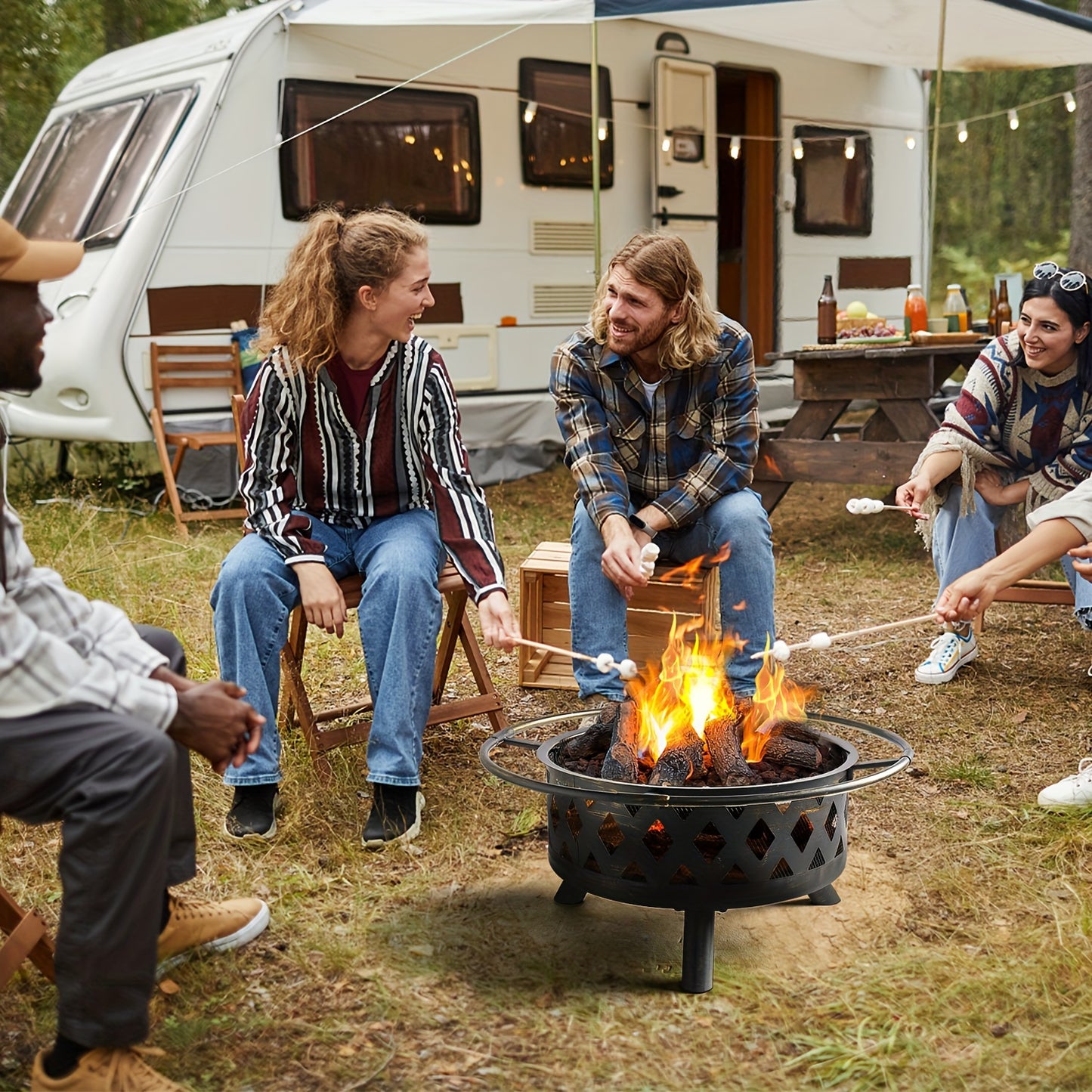 30 Inch Fire Pits For Outside With Grill Swivel BBQ Grill. see more