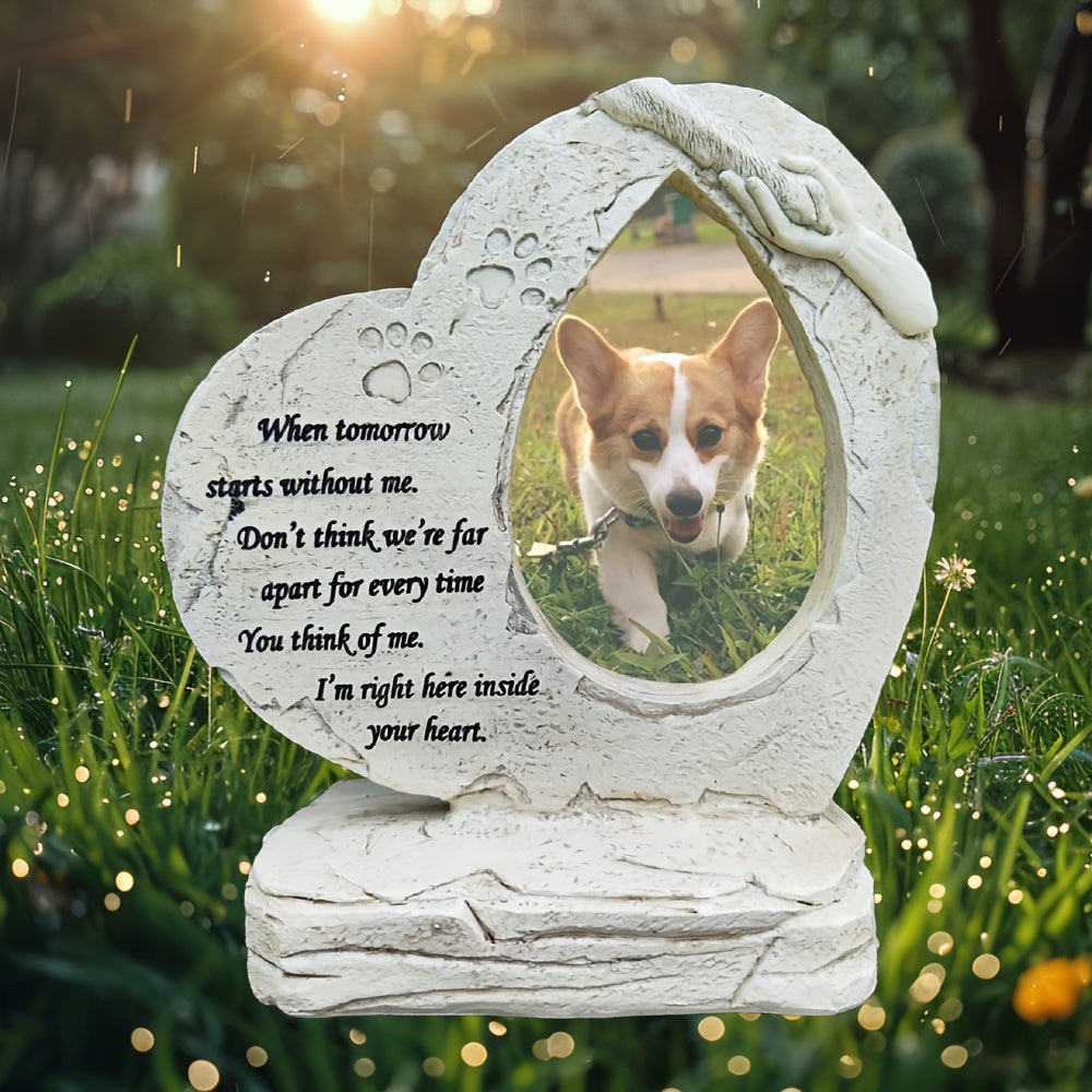 Pet Memorial Stone W/ Photo Frame, Heart Shaped.