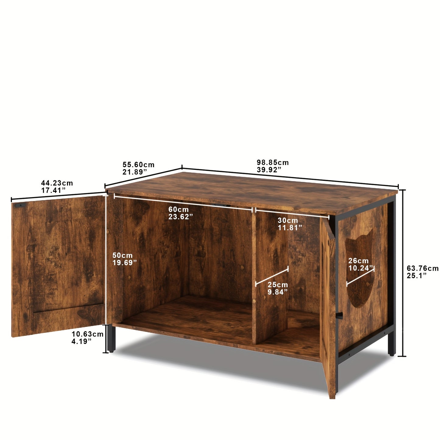 Hidden Cat Litter Box Enclosure with Removable Divider.