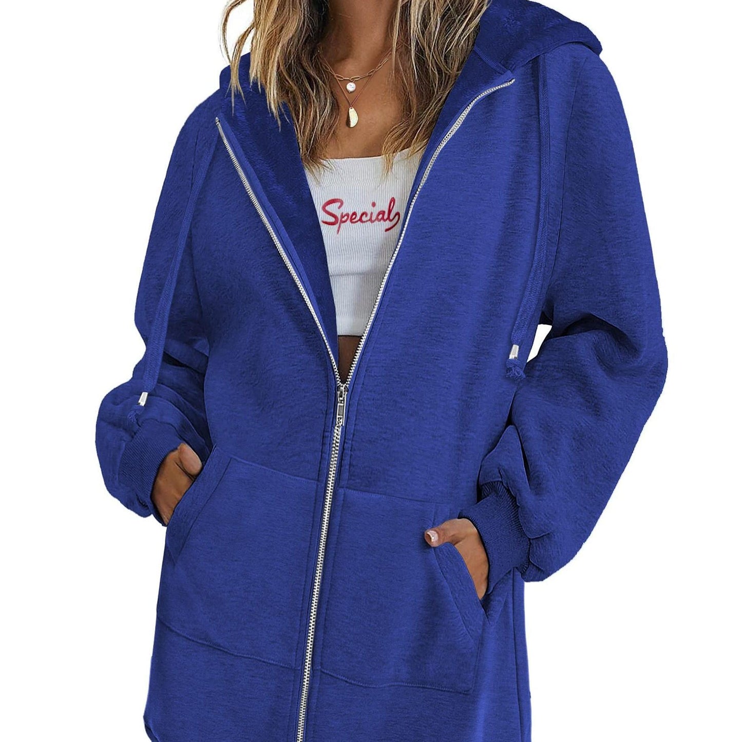 Long Sleeve Lightweight Fleece Zip Up Hoodies For Women