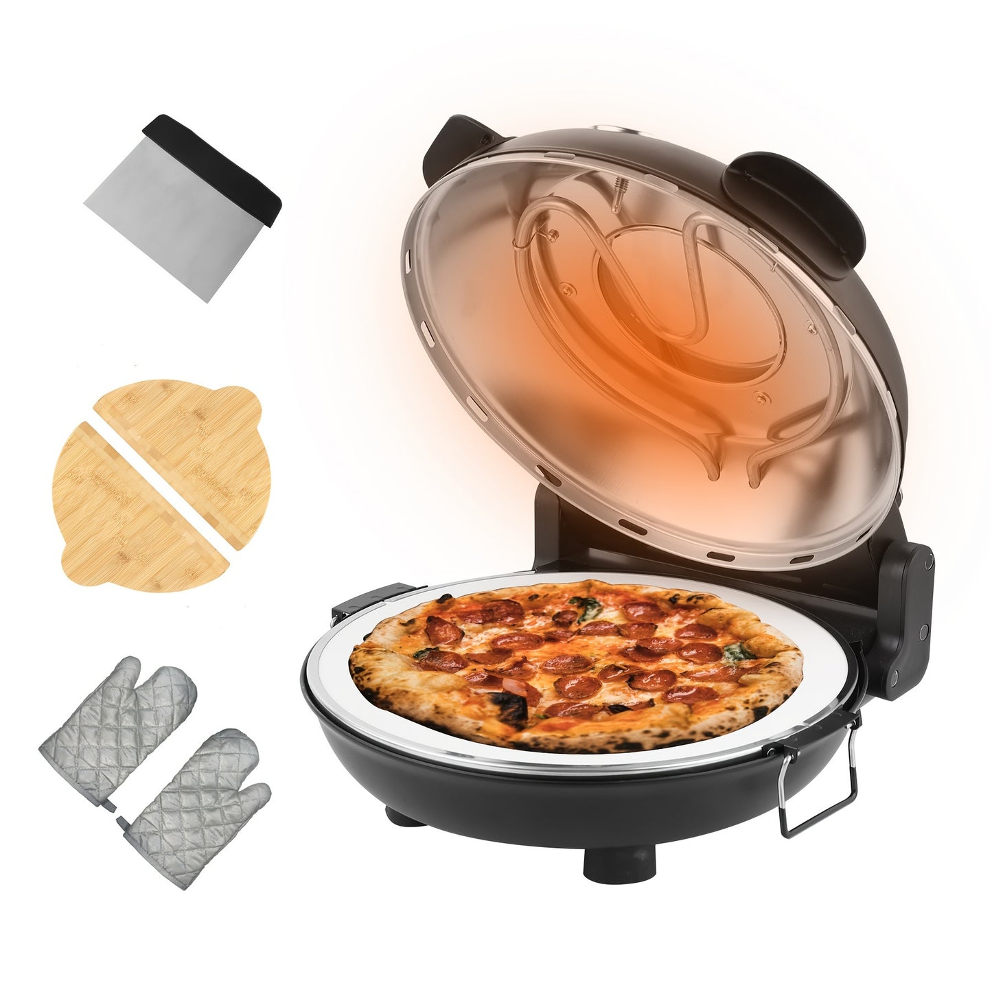 12-Inch Electric Pizza Oven 1200W Portable Heats Up to 800°F,