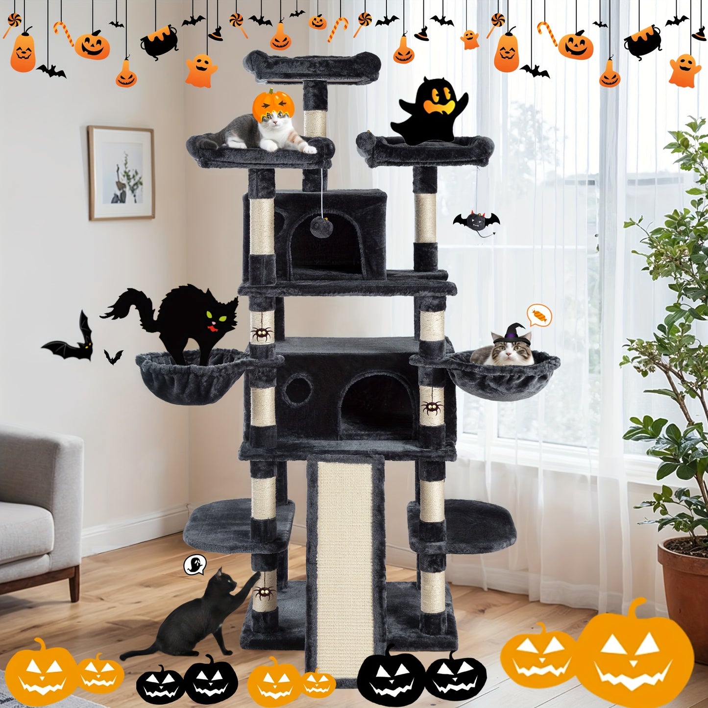 68-Inch Multi-Level Cat Tree Tower for Large Cats