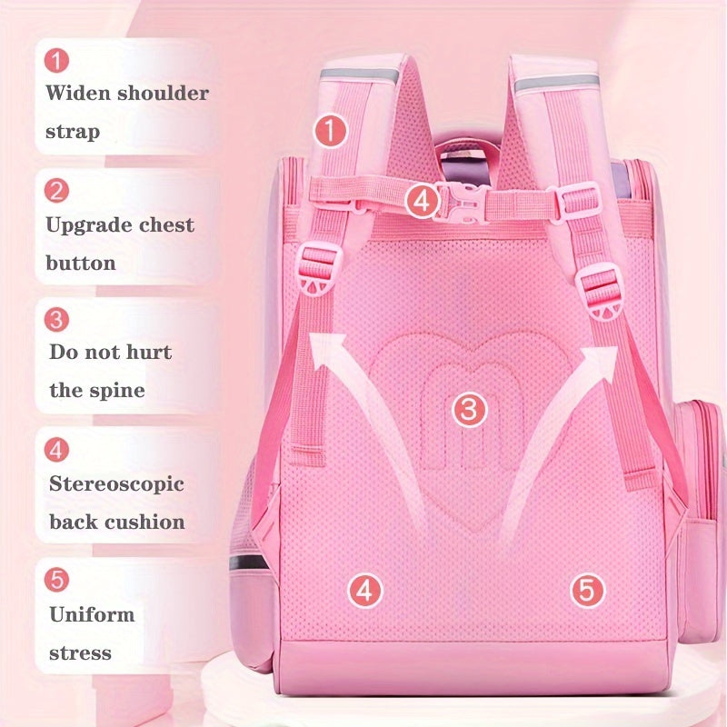 1pc Girl's Spine-protecting Schoolbag, Ultra-light Backpack.