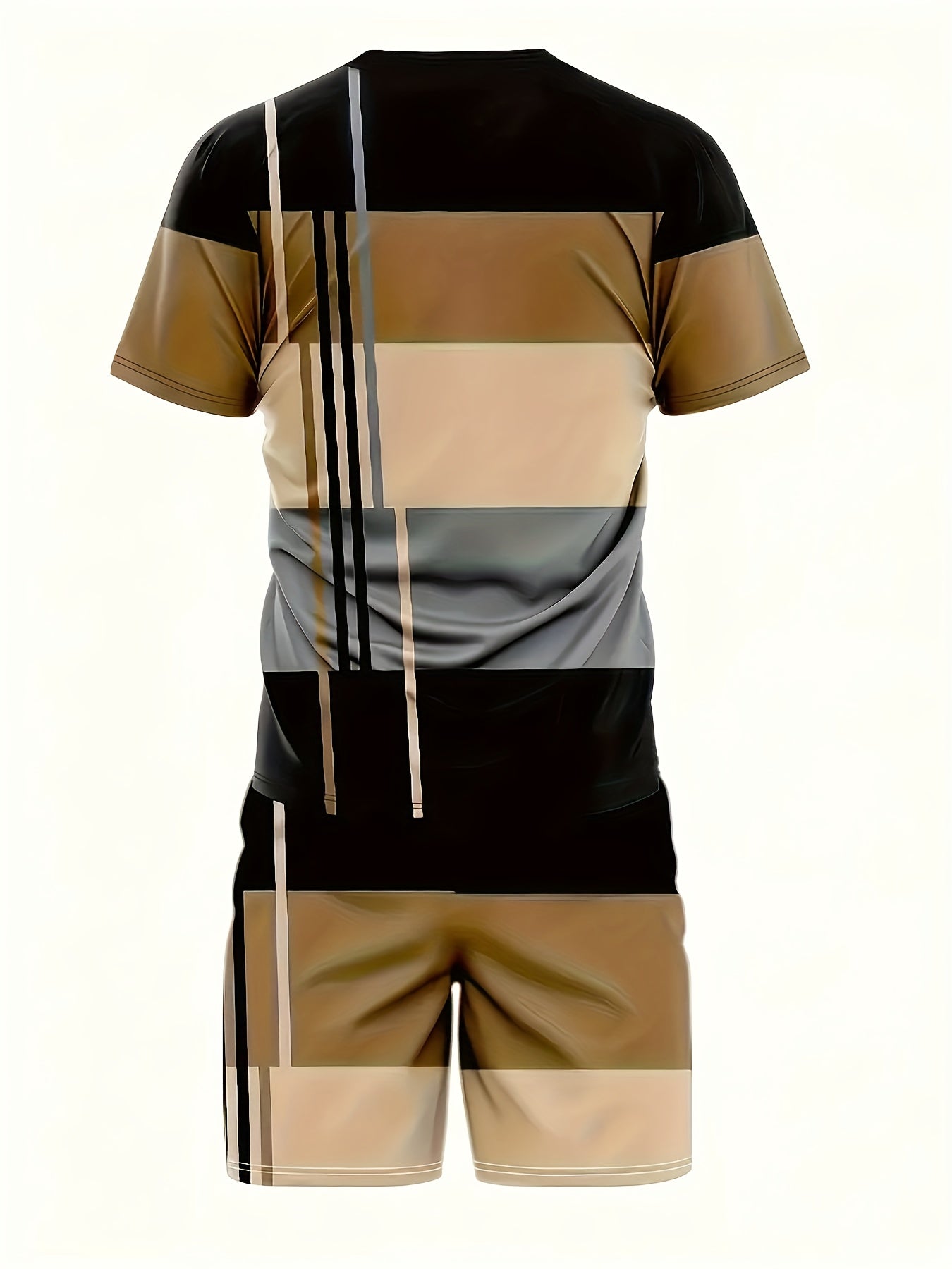 Plus size 2-piece men's short sleeved round neck T-shirt and drawstring shorts